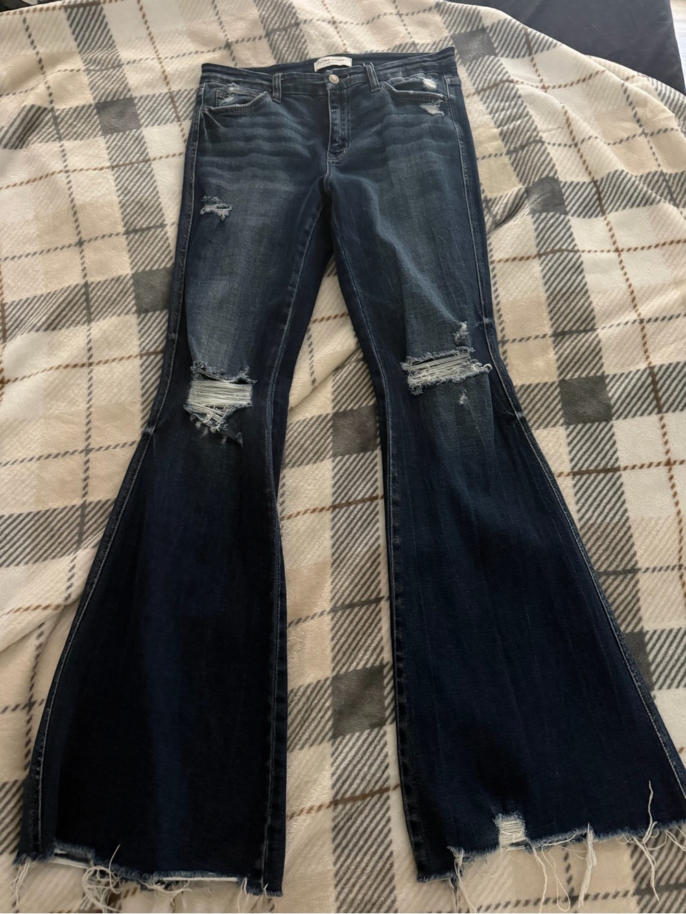 Flying Monkey Dark Blue Distressed Flare Jeans